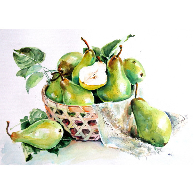 Still life with green pears