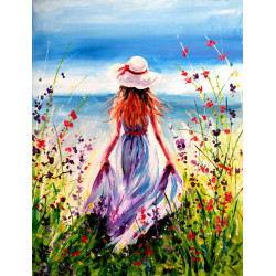 Woman in floral meadow