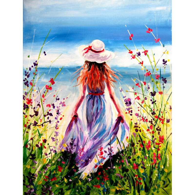 Woman in floral meadow