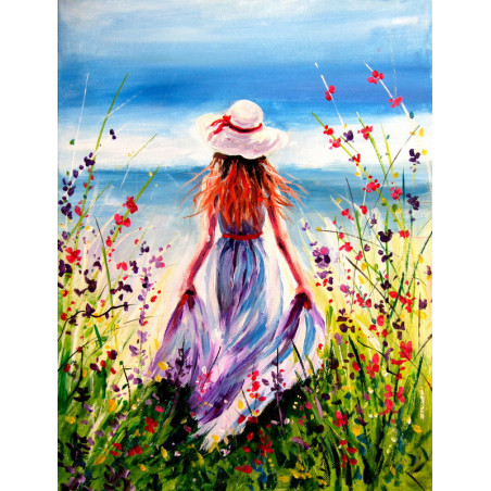 Woman in floral meadow