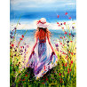 Woman in floral meadow