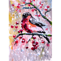 Snowfall with bird